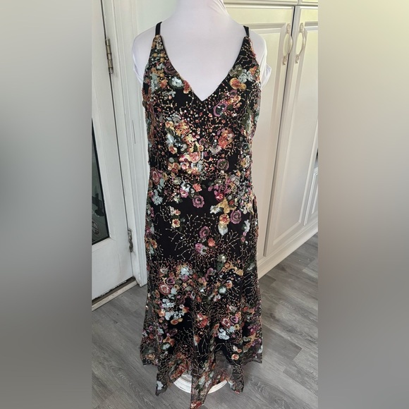 Sam Edelman size 6 sequin Floral Black Maxi Dress - Picture 3 of 9